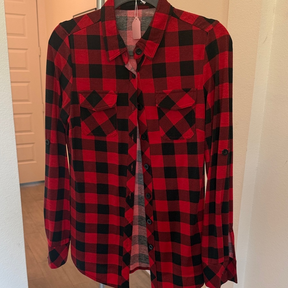 Red and Black Plaid Button Down Shirt